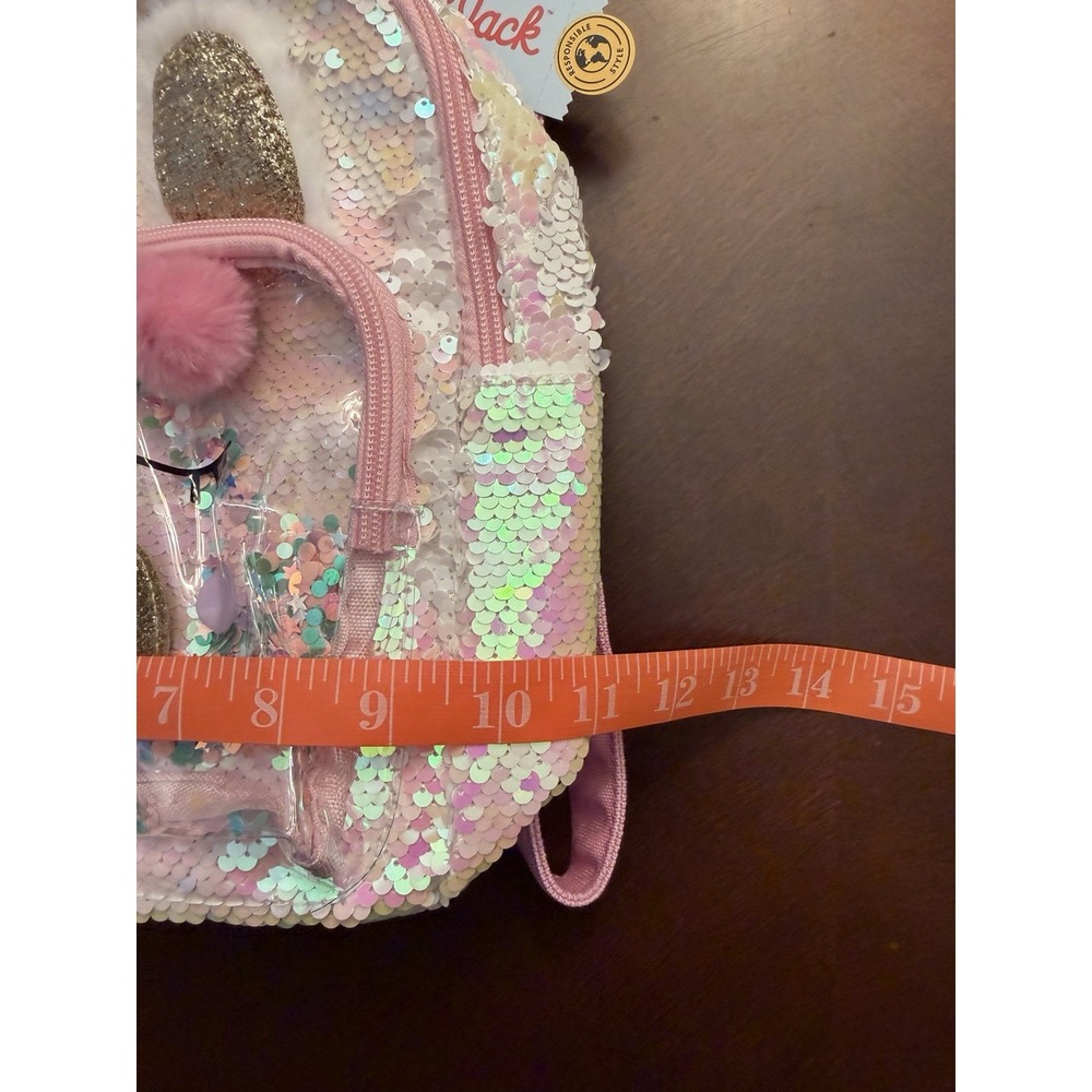 Cat & Jack Girls NWT Mini Llama Sequin Glitter Backpack Pink Zip Pockets - Picture 6 of 6